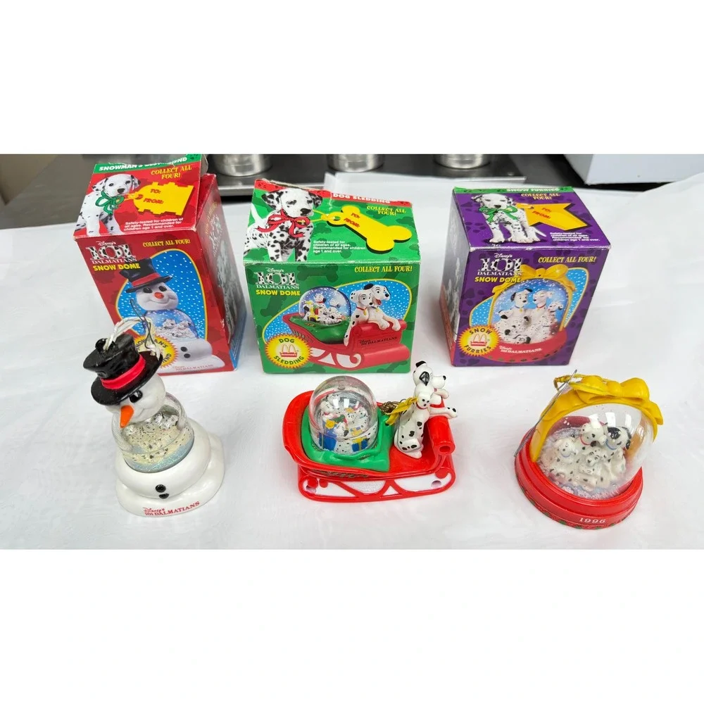 Vintage 1996 Disney 101 Dalmatians McDonalds Snow Globe Ornament Lot of 3 Boxed